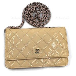 Authentic CHANEL Patent Leather Wallet-on-the-chain WOC Crossbody Flap Bag - Lig